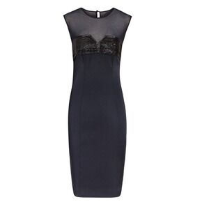 REISS Women's Navy Blue Sleeveless Sheer Mesh Metallic‎ Panel Cocktail Dress 2